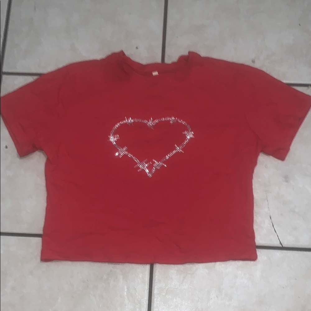 Red Heart Cropped T-Shirt